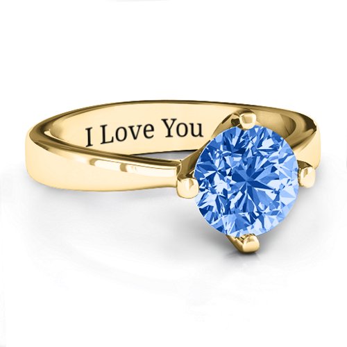 Large Stone Solitaire Ring – 10K Yellow Gold with Fancy Blue Premium Zirconia
