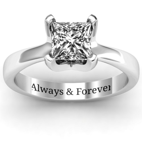 Large Princess Solitaire Ring – Sterling Silver with White Premium Zirconia