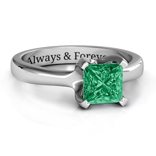 Large Princess Solitaire Ring – Sterling Silver with Green Premium Zirconia