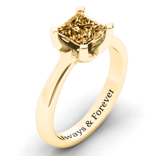 Large Princess Solitaire Ring – 10K Yellow Gold with Fancy Yellow Premium Zirconia
