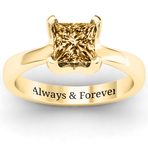 Large Princess Solitaire Ring – 10K Yellow Gold with Fancy Yellow Premium Zirconia
