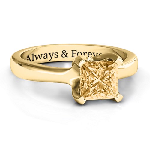 Large Princess Solitaire Ring – 10K Yellow Gold with Fancy Yellow Premium Zirconia