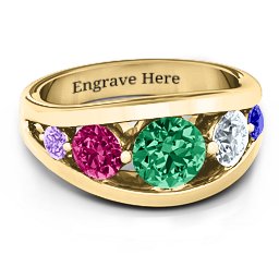 5 Stone Split Shank Ring in 10K Solid Yellow Gold with Green Premium Zirconia, Ruby, Cubic Zirconia, Amethyst, and Blue Sapphire