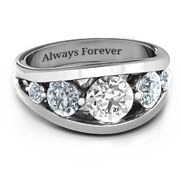 5 Stone Split Shank Ring in 925 Sterling Silver with White Premium Zirconia and Diamond
