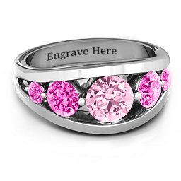 5 Stone Split Shank Ring in 925 Sterling Silver with Fancy Pink Premium Zirconia and Pink Tourmaline
