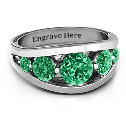 5 Stone Split Shank Ring in 925 Sterling Silver with Green Premium Zirconia and Emerald