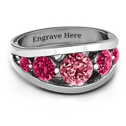 5 Stone Split Shank Ring in 925 Sterling Silver with Red Premium Zirconia and Ruby