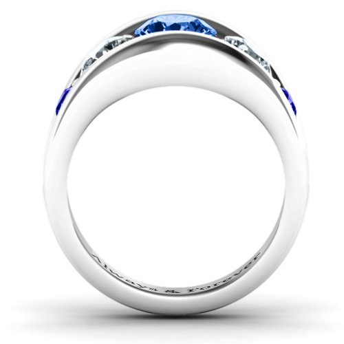 5 Stone Split Shank Ring – Sterling Silver with Fancy Blue Premium Zirconia, Cubic Zirconia, and Blue Sapphire
