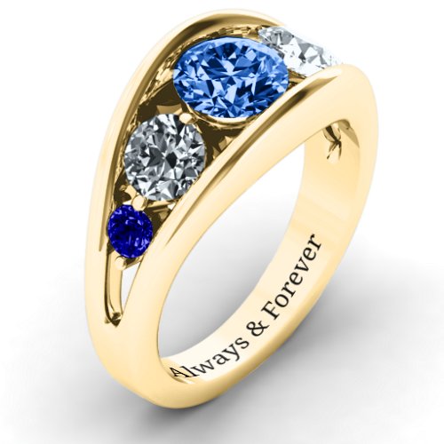 5 Stone Split Shank Ring – 10K Yellow Gold with Fancy Blue Premium Zirconia, Cubic Zirconia, and Blue Sapphire