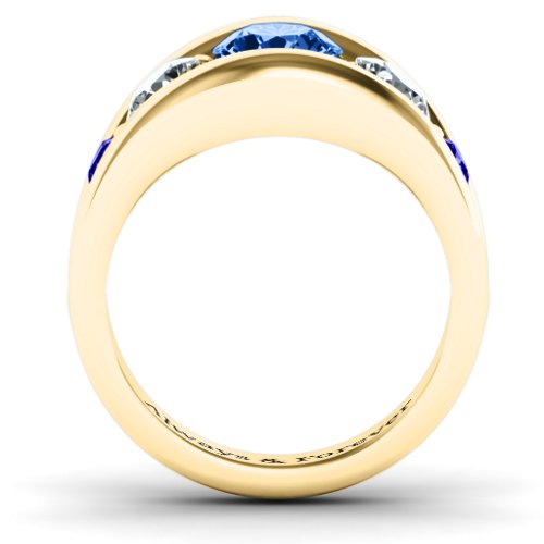 5 Stone Split Shank Ring – 10K Yellow Gold with Fancy Blue Premium Zirconia, Cubic Zirconia, and Blue Sapphire
