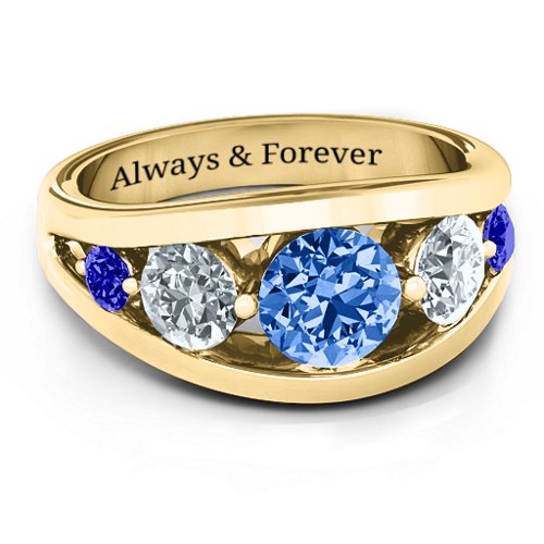 5 Stone Split Shank Ring – 10K Yellow Gold with Fancy Blue Premium Zirconia, Cubic Zirconia, and Blue Sapphire