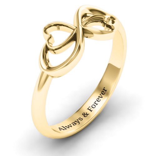 Duo of Hearts Infinity Ring – 10K Yellow Gold