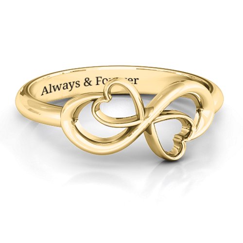 Duo of Hearts Infinity Ring – 10K Yellow Gold