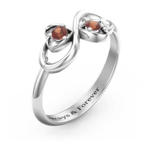 Pair of Hearts Infinity Ring with Gemstones