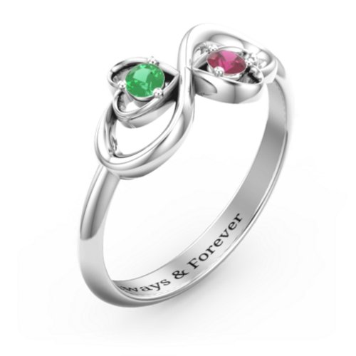 Pair of Hearts Infinity Ring with Gemstones