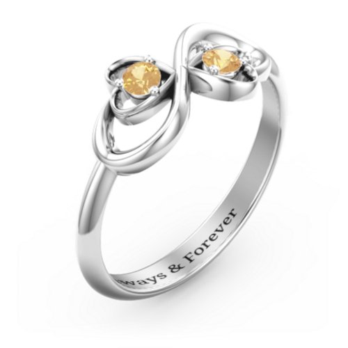 Pair of Hearts Infinity Ring with Gemstones