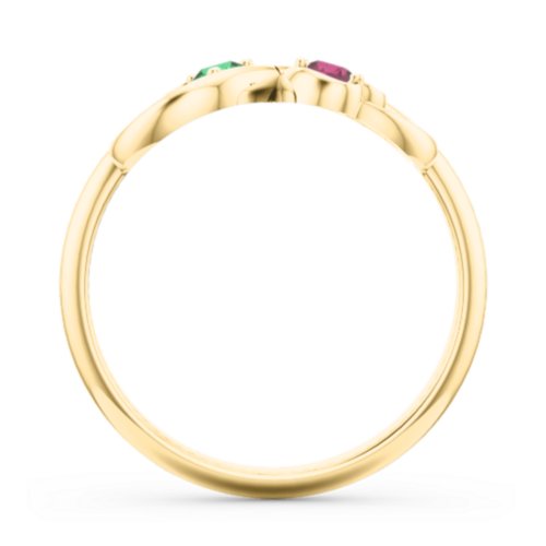 Pair of Hearts Infinity Ring with Gemstones – 10K Yellow Gold with Emerald and Ruby