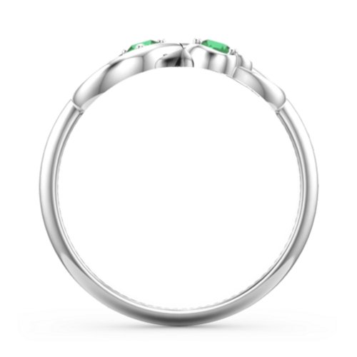 Pair of Hearts Infinity Ring with Gemstones – Sterling Silver with Emerald