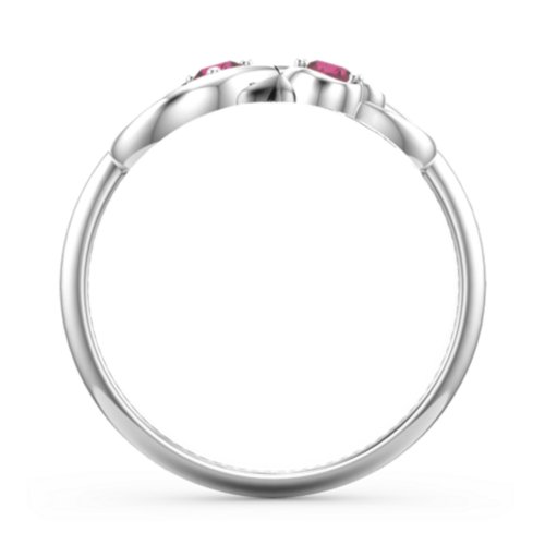 Pair of Hearts Infinity Ring with Gemstones – Sterling Silver with Ruby