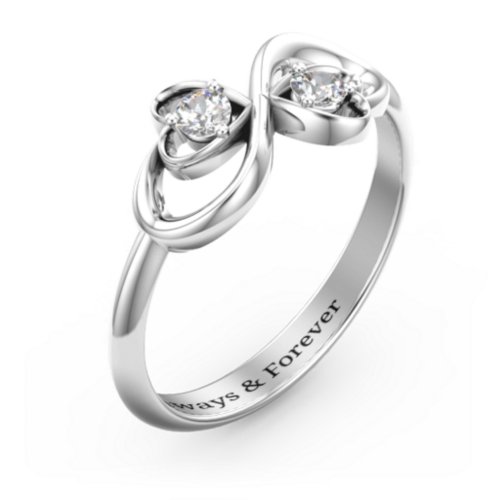 Pair of Hearts Infinity Ring with Gemstones – Sterling Silver with Cubic Zirconia