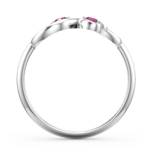 Pair of Hearts Infinity Ring with Gemstones – Sterling Silver with Ruby