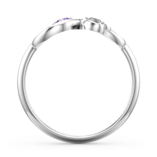 Pair of Hearts Infinity Ring with Gemstones – Sterling Silver with Amethyst and Cubic Zirconia