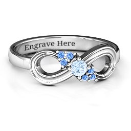 Solitaire Infinity Ring with Accents in 925 Sterling Silver with Aquamarine and Fancy Blue Premium Zirconia
