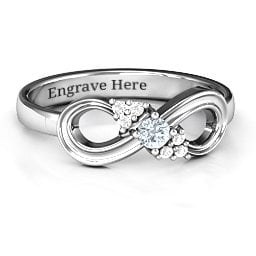 Solitaire Infinity Ring with Accents in 925 Sterling Silver with Cubic Zirconia and White Premium Zirconia