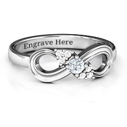 Solitaire Infinity Ring with Accents in 925 Sterling Silver with Cubic Zirconia and Golden Yellow Premium Zirconia