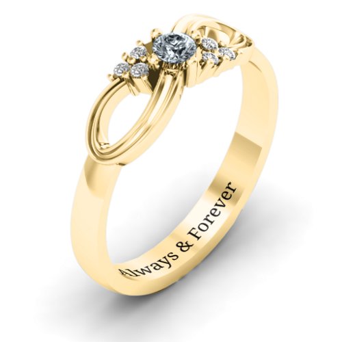 Solitaire Infinity Ring with Accents – 10K Yellow Gold with Cubic Zirconia and White Premium Zirconia