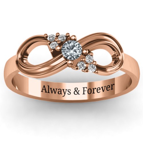 Solitaire Infinity Ring with Accents – 10K Rose Gold with Cubic Zirconia and White Premium Zirconia