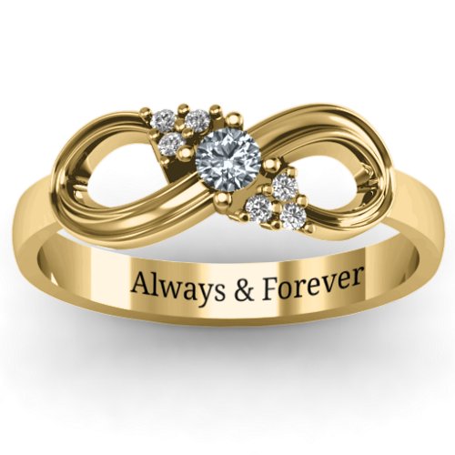 Solitaire Infinity Ring with Accents – 10K Yellow Gold with Cubic Zirconia and White Premium Zirconia
