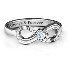 Solitaire Infinity Ring with Accents – Sterling Silver with Cubic Zirconia and White Premium Zirconia