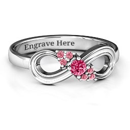 Solitaire Infinity Ring with Accents in 925 Sterling Silver with Ruby and Red Premium Zirconia