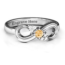 Solitaire Infinity Ring with Accents in 925 Sterling Silver with Citrine and White Premium Zirconia