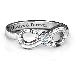 Solitaire Infinity Ring with Accents in 925 Sterling Silver with Cubic Zirconia and Golden Yellow Premium Zirconia