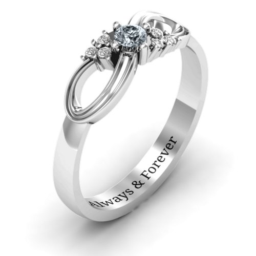 Solitaire Infinity Ring with Accents – Sterling Silver with Cubic Zirconia and White Premium Zirconia