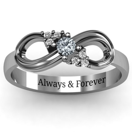 Solitaire Infinity Ring with Accents – Sterling Silver with Cubic Zirconia and White Premium Zirconia