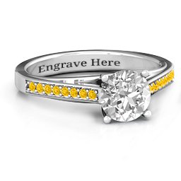 Large Round Solitaire Ring with Shoulder Accents