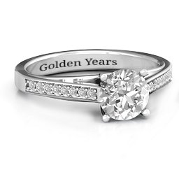 Large Round Solitaire Ring with Shoulder Accents in 925 Sterling Silver with White Premium Zirconia