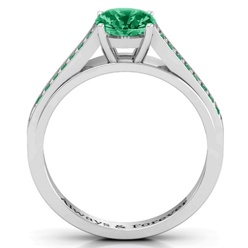 Large Round Solitaire Ring with Shoulder Accents – Sterling Silver with Green Premium Zirconia