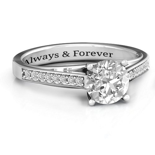 Large Round Solitaire Ring with Shoulder Accents – Sterling Silver with White Premium Zirconia