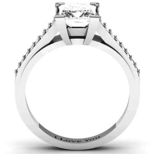 Princess Cut Ring with Shoulder Accents – Sterling Silver with White Premium Zirconia