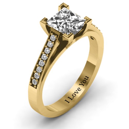 Princess Cut Ring with Shoulder Accents – 10K Yellow Gold with White Premium Zirconia