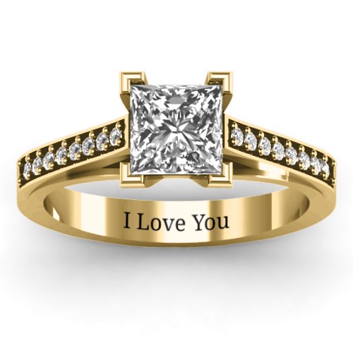 Princess Cut Ring with Shoulder Accents – 10K Yellow Gold with White Premium Zirconia