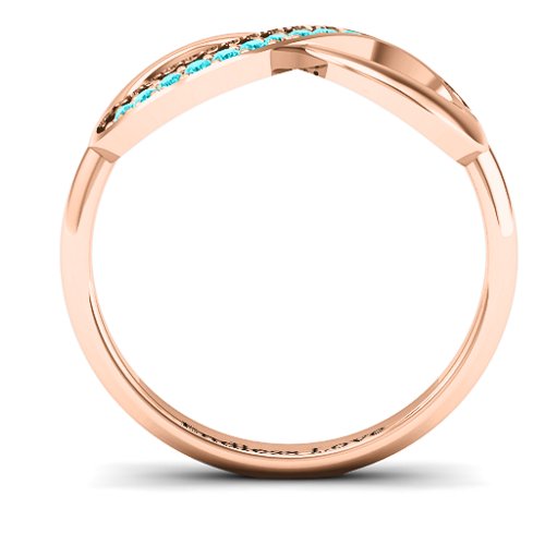 Infinity Ring with Single Accent Row – 10K Rose Gold with Mint Premium Zirconia