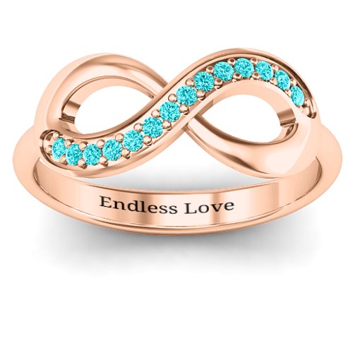 Infinity Ring with Single Accent Row – 10K Rose Gold with Mint Premium Zirconia