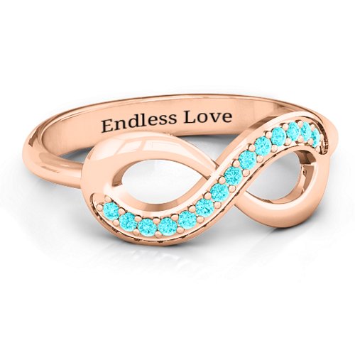 Infinity Ring with Single Accent Row – 10K Rose Gold with Mint Premium Zirconia
