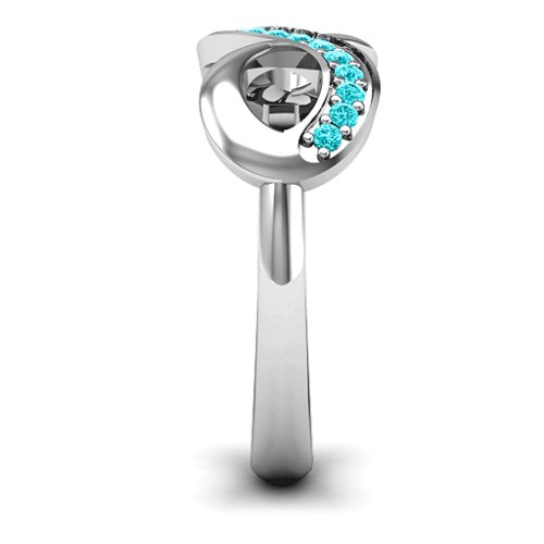 Infinity Ring with Single Accent Row – Sterling Silver with Mint Premium Zirconia