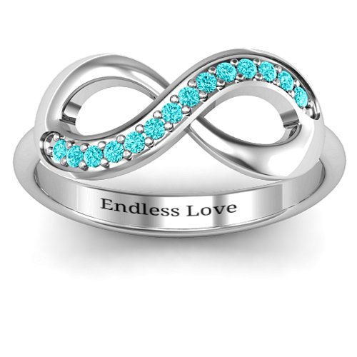 Infinity Ring with Single Accent Row – Sterling Silver with Mint Premium Zirconia